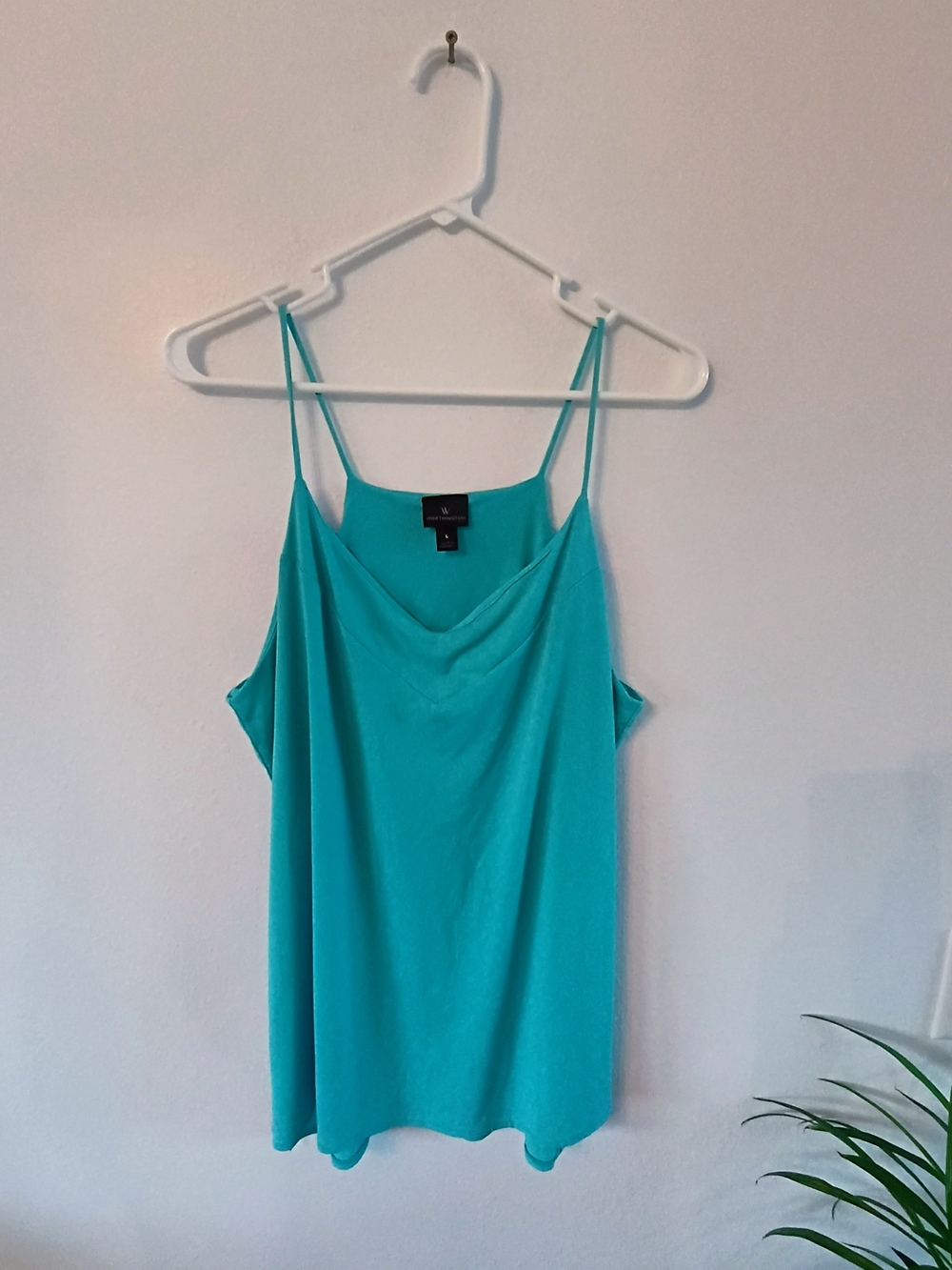 Worthington Large Turquoise Cowl Neck Camisole Spaghetti Strap Stretch Tank Top
